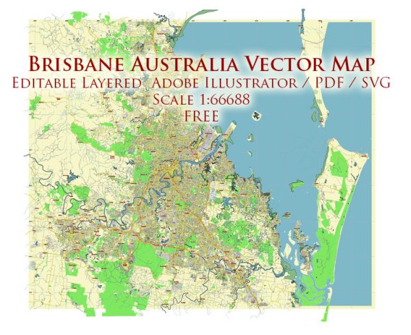 Brisbane Australia Vector Map Free Editable Layered Adobe Illustrator + PDF + SVG
