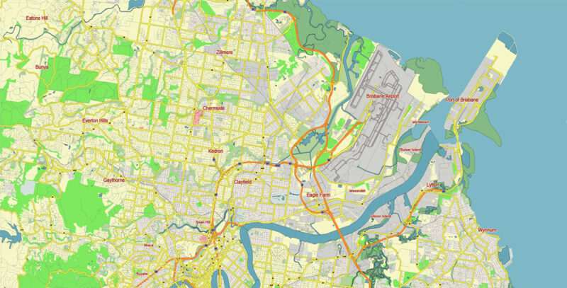 Brisbane Vector Map Brisbane Australia Vector Map Free Editable Layered Adobe Illustrator ...