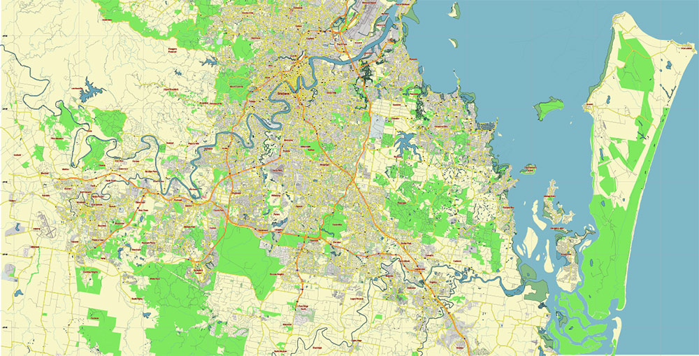 Brisbane Australia Vector Map Free Editable Layered Adobe Illustrator + PDF + SVG