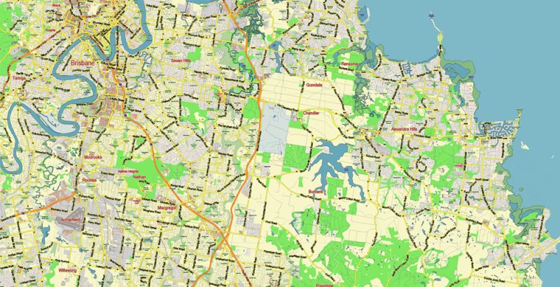 Brisbane Australia Map Vector City Plan Low Detailed (for ...