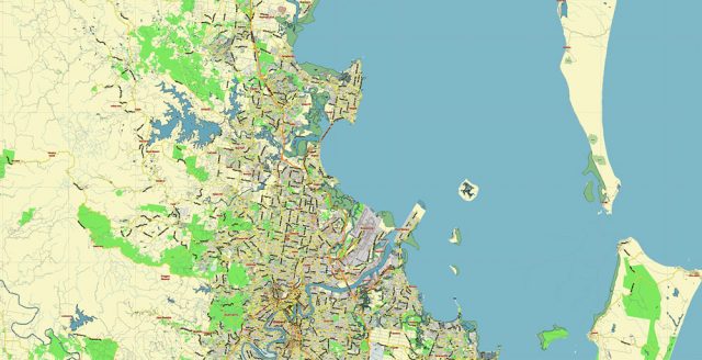 Brisbane Vector Map Brisbane Australia PDF Vector Map: City Plan Low Detailed (for small ...