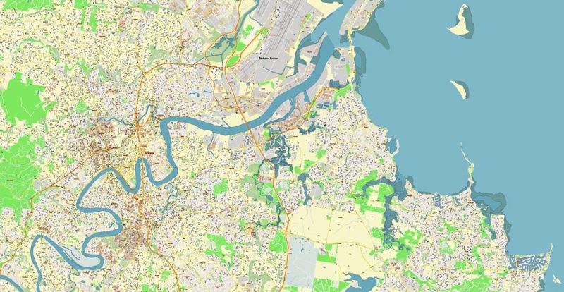 Brisbane Australia Map Vector Accurate High Detailed City Plan editable Adobe Illustrator Street Map in layers
