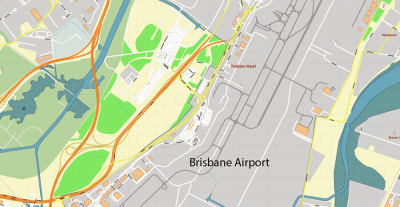 Brisbane Australia Map Vector Accurate High Detailed City Plan editable Adobe Illustrator Street Map in layers
