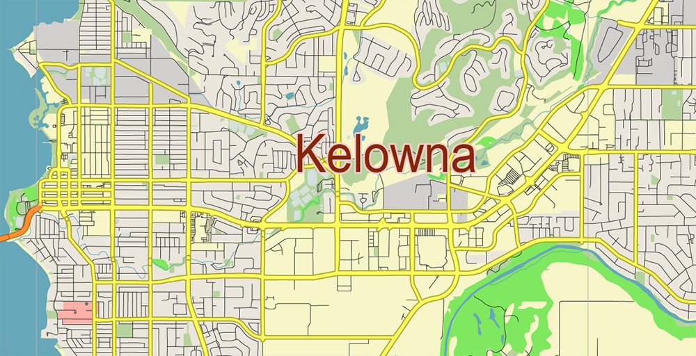 Kelowna British Columbia Canada Vector Map Free Editable Layered Adobe Illustrator + PDF + SVG