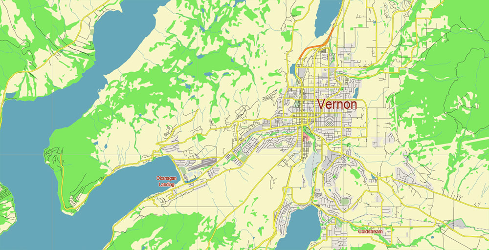 Kelowna British Columbia Canada Vector Map Free Editable Layered Adobe Illustrator + PDF + SVG