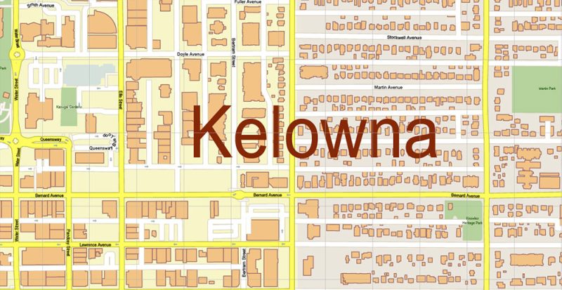 Kelowna BC Canada Map Vector Accurate High Detailed City Plan editable Adobe Illustrator Street Map in layers