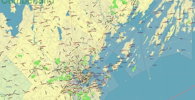 Maine Full State US Vector Map: Full Extra High Detailed (all roads
