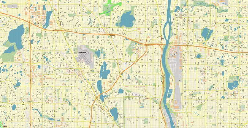 Minneapolis + Saint Paul Minnesota US Paul Minnesota US Map Vector Accurate High Detailed City Plan editable Adobe Illustrator Street Map in layers