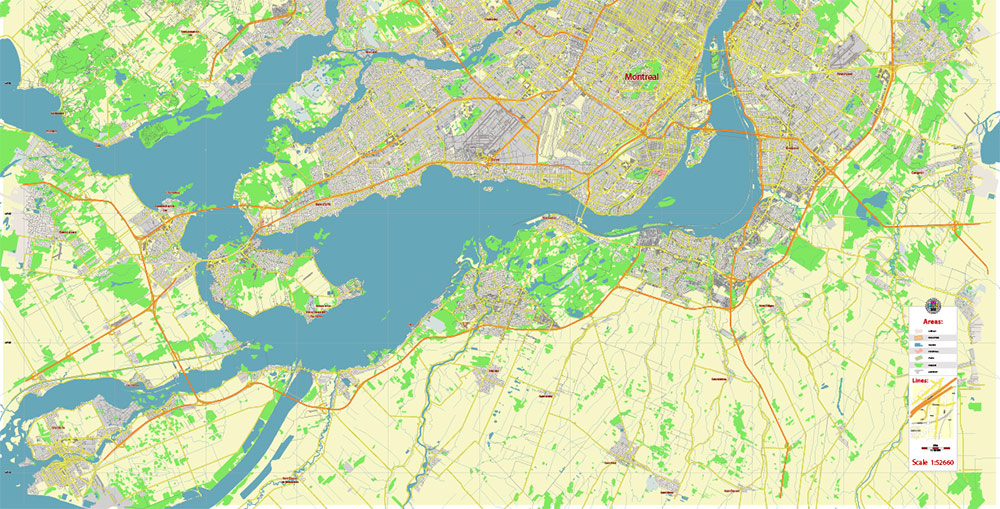 Montreal Quebec Canada Vector Map Free Editable Layered Adobe Illustrator + PDF + SVG