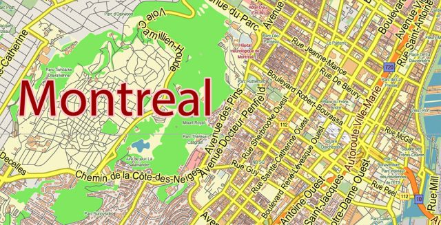 Montreal Quebec Canada Map Vector City Plan Low Detailed (for small print size) Street Map ...