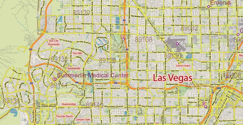 Nevada Full State US Vector Map: Full Extra High Detailed (all roads, zipcodes, airports) + Admin Areas editable Adobe Illustrator in layers