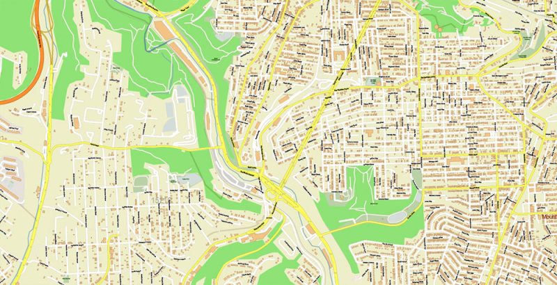 Pittsburgh Pennsylvania Metro Area Map Vector Accurate High Detailed City Plan + Zipcodes editable Adobe Illustrator Street Map in layers