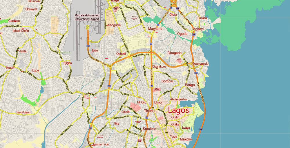 Lagos State, Nigeria PDF Vector Map: Full Extra High Detailed + Admin Areas editable Adobe PDF in layers