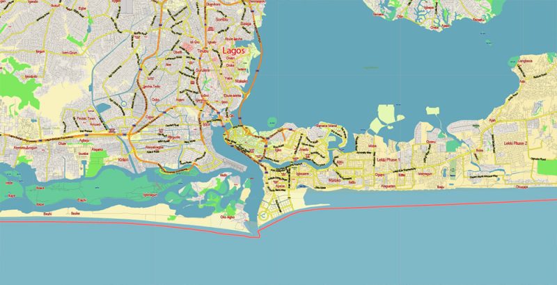 Lagos State, Nigeria Vector Map: Full Extra High Detailed + Admin Areas editable Adobe Illustrator in layers