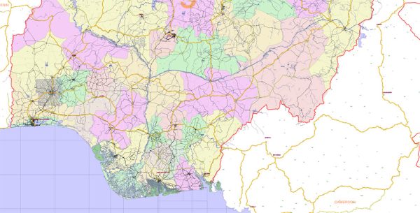Nigeria Full Rivers Roads Water Rails Admin Map Vector Ai 10 Ai Pdf 9 600x305 