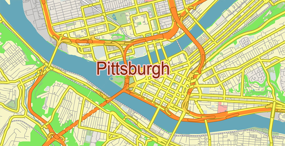 Pittsburgh Pennsylvania US Vector Map Free Editable Layered Adobe Illustrator + PDF + SVG