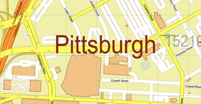 Pittsburgh Pennsylvania Metro Area Map Vector Exact State Plan High Detailed Road Map + Counties + Zipcodes editable Adobe Illustrator in layers