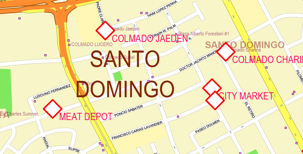 Santo Domingo Dominicana Metro Area Map Vector Exact City Plan High Detailed Street Map + Datasheets, editable Adobe Illustrator in layers