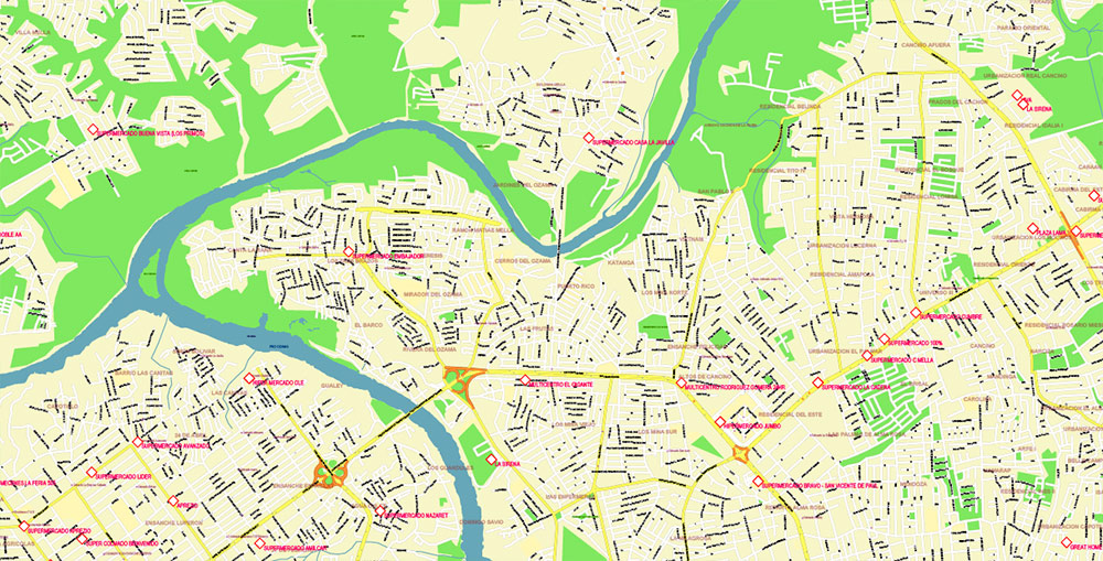 Santo Domingo Dominicana Metro Area DWG + PDF Vector Map Exact City Plan High Detailed Street Map, editable DWG AutoCAD + Adobe PDF in layers