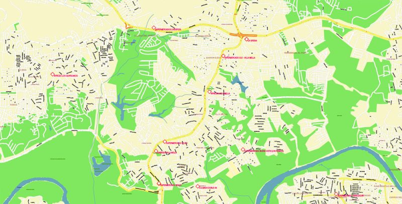 Santo Domingo Dominicana Metro Area Map Vector Exact City Plan High Detailed Street Map + Datasheets, editable Adobe Illustrator in layers