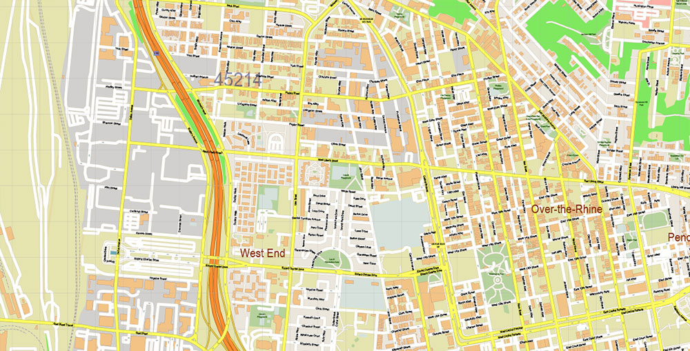 Cincinnati Ohio Metro Area US PDF Vector Map: Accurate High Detailed City Plan + ZIPcodes + Counties editable Adobe PDF Street Map in layers