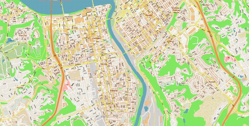 Cincinnati Ohio Metro Area US Map Vector Accurate High Detailed City Plan + ZIPcodes + Counties editable Adobe Illustrator Street Map in layers