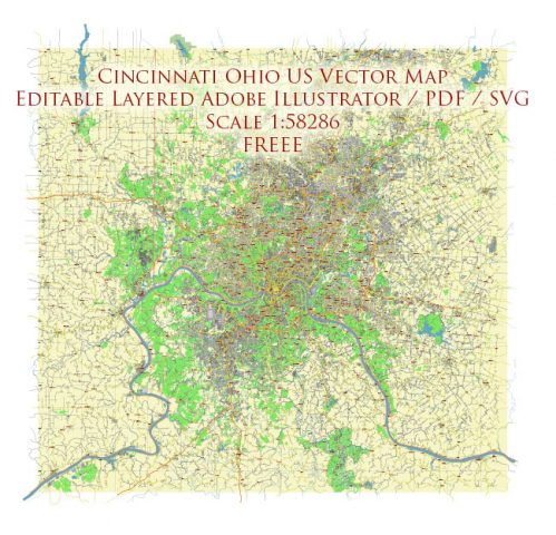 Cincinnati Ohio US Vector Map Free Editable Layered Adobe Illustrator ...