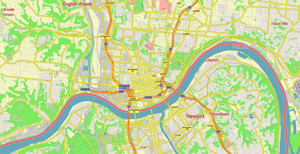 Cincinnati Ohio US Vector Map Free Editable Layered Adobe Illustrator + PDF + SVG
