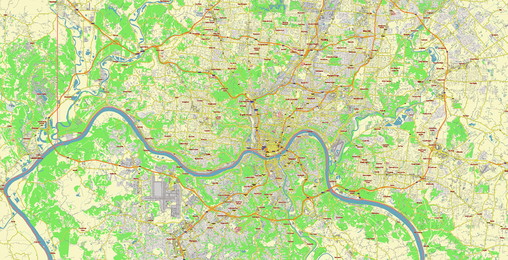 Cincinnati Ohio US Vector Map Free Editable Layered Adobe Illustrator + PDF + SVG