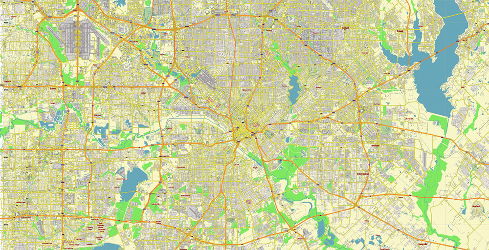 Dallas Texas US Vector Map Free Editable Layered Adobe Illustrator + PDF + SVG