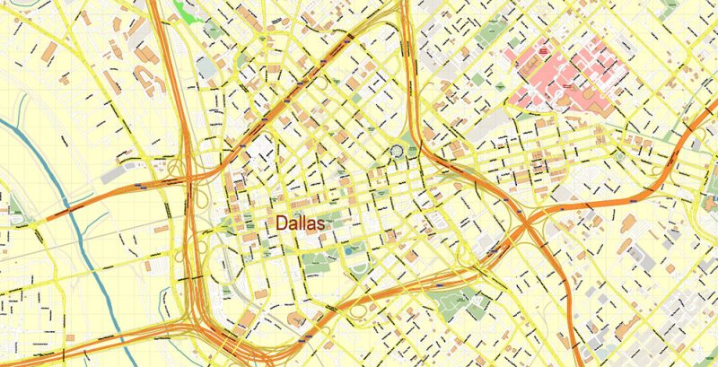 Dallas Texas US Map Vector Metro Area Accurate High Detailed City Plan editable Adobe Illustrator Street Map in layers