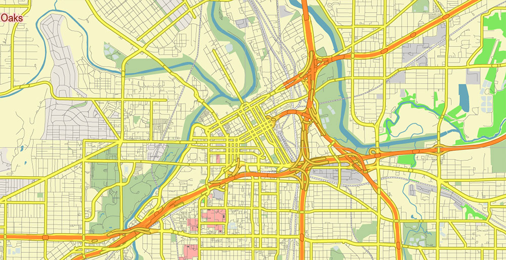 Fort Worth Texas US Vector Map Free Editable Layered Adobe Illustrator + PDF + SVG