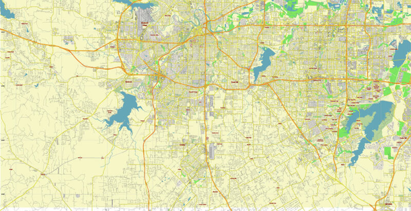 Fort Worth Texas US Vector Map Free Editable Layered Adobe Illustrator ...