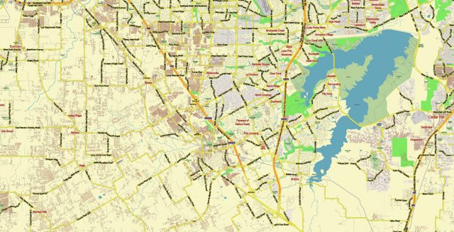Fort Worth Texas US PDF Vector Map: Metro Area City Plan Low Detailed ...