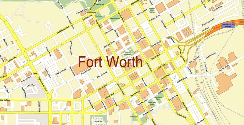 Fort Worth Texas US Map Vector Metro Area Accurate High Detailed City Plan editable Adobe Illustrator Street Map in layers