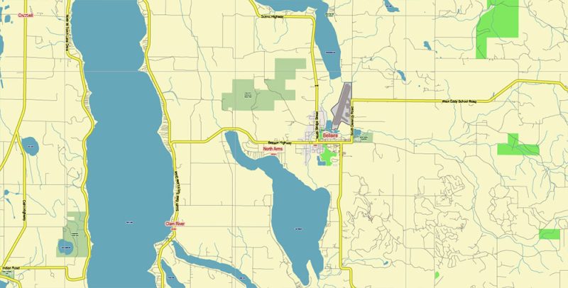 Leelanau County Michigan US Map Vector Exact Low Detailed (for small print size) City Plan editable Adobe Illustrator Street Map in layers