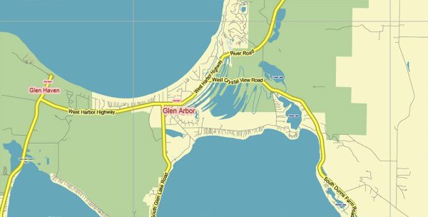 Leelanau County Michigan US PDF Vector Map: Exact Low Detailed (for