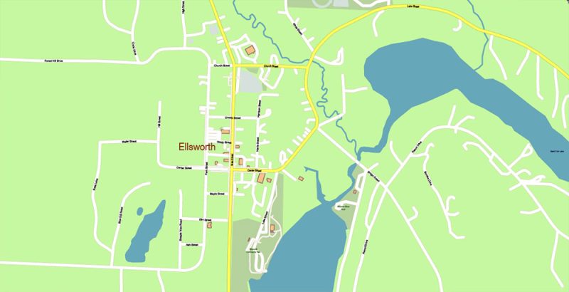 Leelanau County Michigan US Map Vector Exact High Detailed City Plan + counties + zipcodes: editable Adobe Illustrator Street Map in layers
