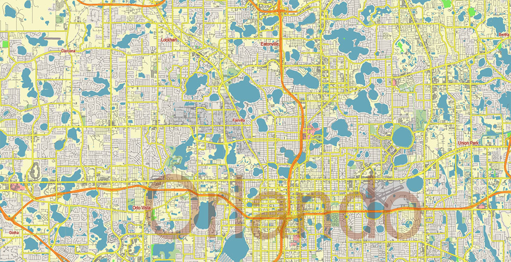 Orlando Florida North Part US Vector Map Free Editable Layered Adobe Illustrator + PDF + SVG