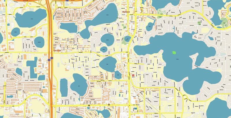 Orlando (North Part) Florida US Map Vector Metro Area Accurate High Detailed City Plan editable Adobe Illustrator Street Map in layers