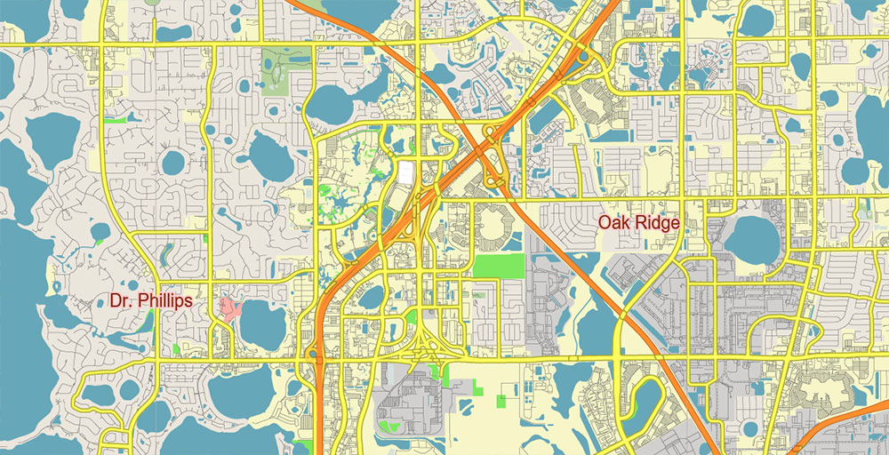Orlando Florida Metro Area US Vector Map Free Editable Layered Adobe Illustrator + PDF + SVG