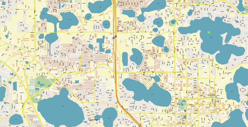 Orlando Florida US Map Vector Metro Area Accurate High Detailed City Plan editable Adobe Illustrator Street Map in layers