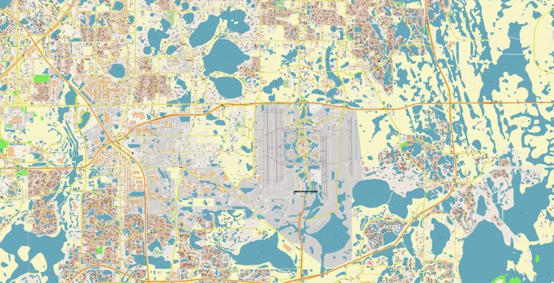 Orlando Florida US Map Vector Metro Area Accurate High Detailed City Plan editable Adobe Illustrator Street Map in layers