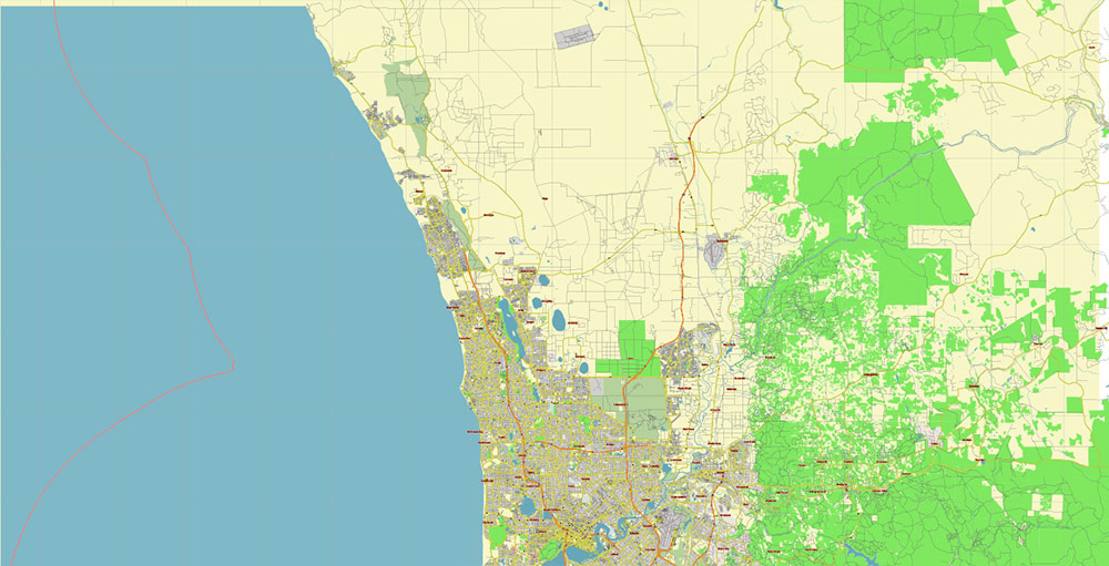 Perth Australia US Vector Map Free Editable Layered Adobe Illustrator + PDF + SVG