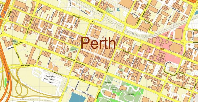 Perth Metro Area Australia Map Vector Accurate High Detailed City Plan ...