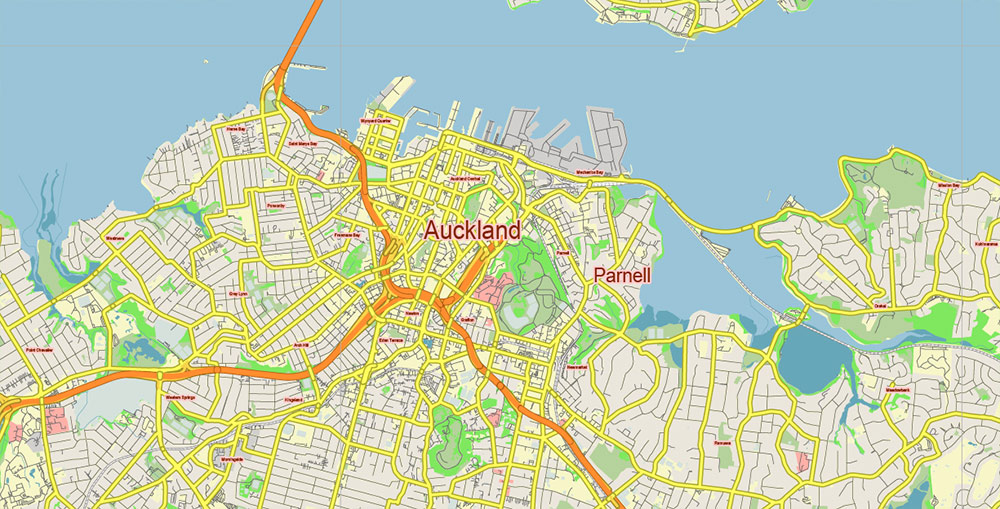 Auckland New Zealand Vector Map Free Editable Layered Adobe Illustrator + PDF + SVG