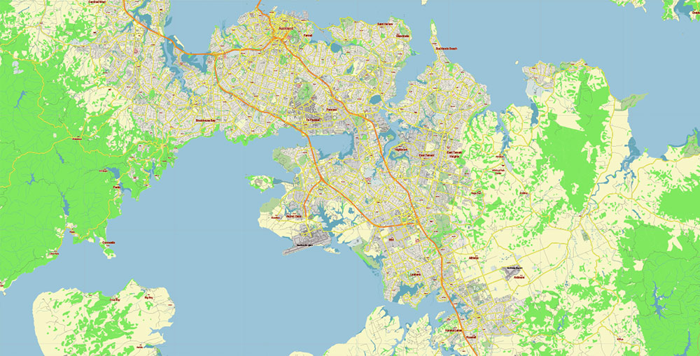 Auckland New Zealand Vector Map Free Editable Layered Adobe Illustrator + PDF + SVG
