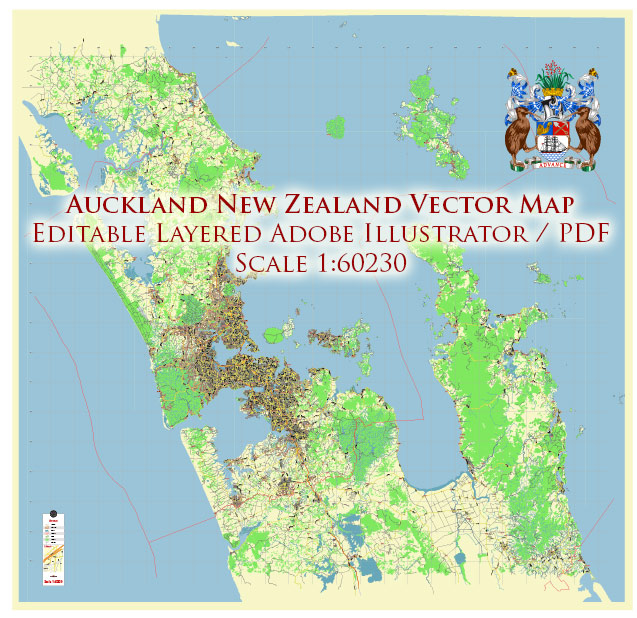 Auckland New Zealand Map Vector Exact Low Detailed City Plan editable Adobe Illustrator Street Map in layers