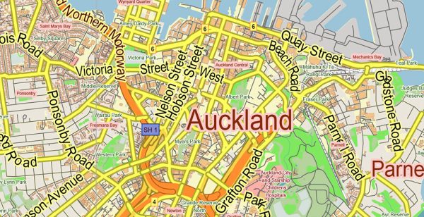Auckland New Zealand PDF Vector Map Exact Low Detailed City Plan 