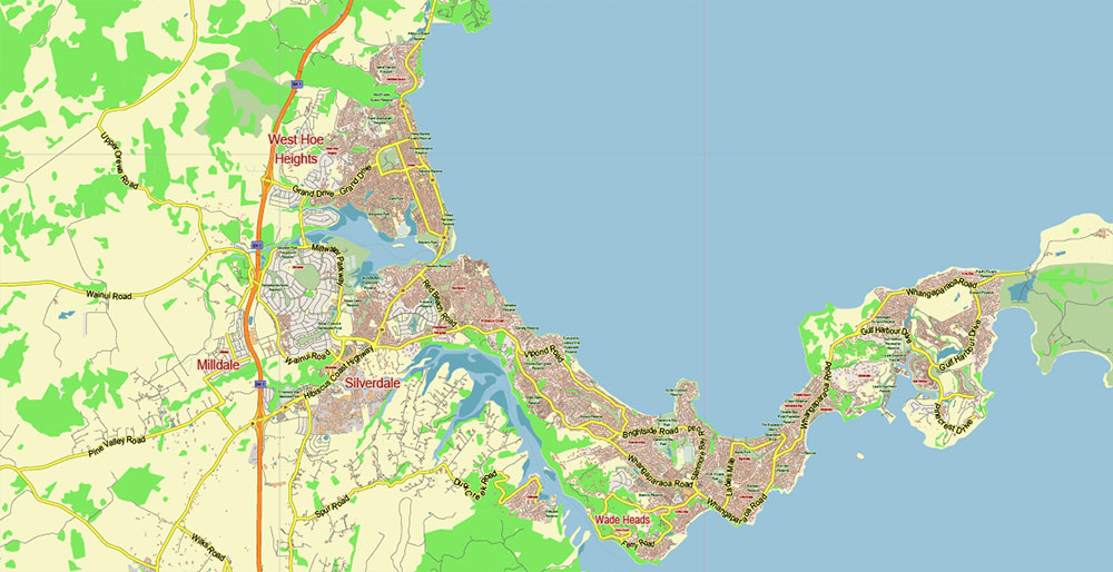 Auckland New Zealand Map Vector Exact Low Detailed City Plan editable Adobe Illustrator Street Map in layers